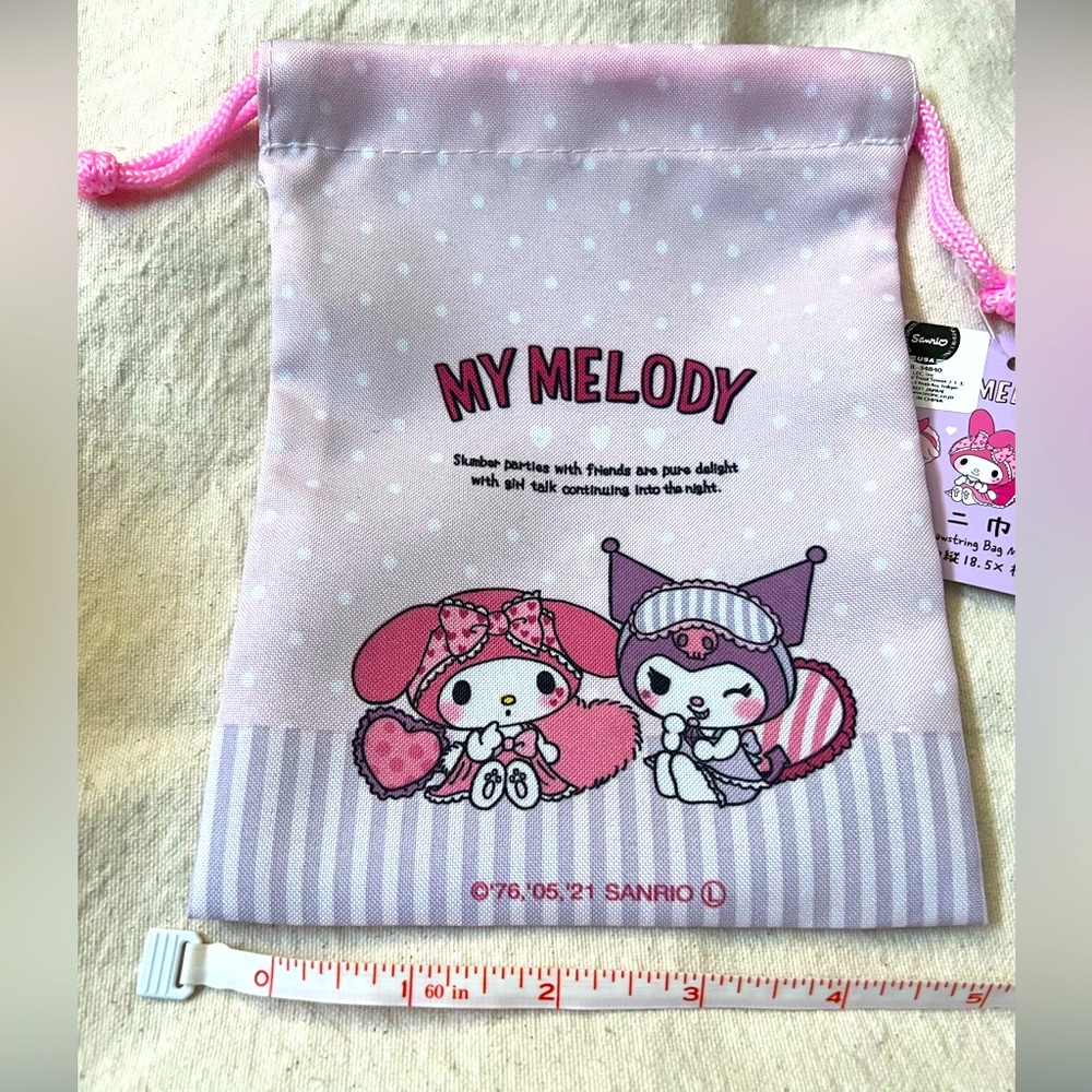 Kuromi and Lolita (My Melody) drawstring bag.
